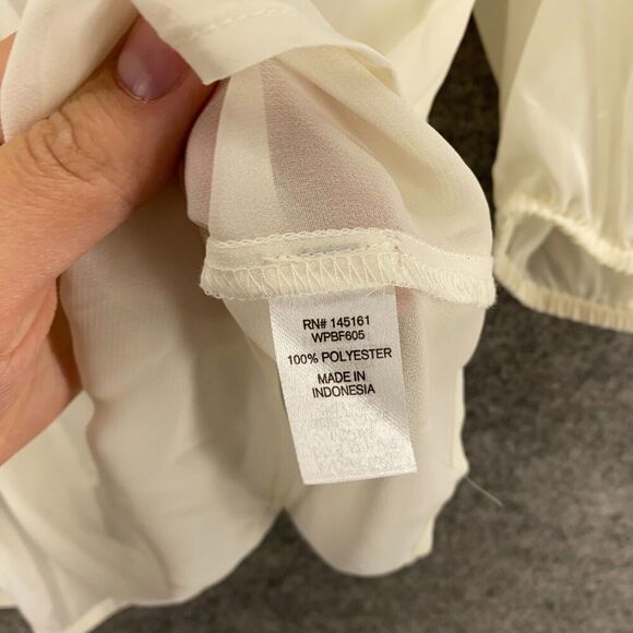 C Blouse Women M Medium Beige Sheer V-Neck 3/4 Sleeve Pullover Casual Solid - Picture 6 of 9